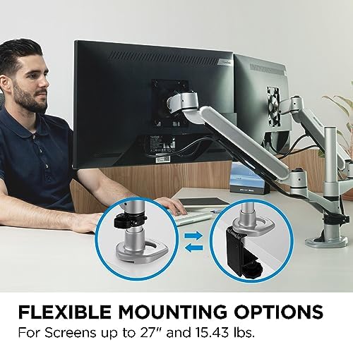 ViewSonic LCD-DMA-002 Spring-Loaded Monitor Desk Mounting Arm for 2 Monitors up to 27 Inches Each, VESA Compatible, Full Ergonomic Adjustability, 2-in-1 Mounting Base, and Built-in Cable Management