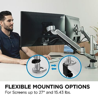 ViewSonic LCD-DMA-002 Spring-Loaded Monitor Desk Mounting Arm for 2 Monitors up to 27 Inches Each, VESA Compatible, Full Ergonomic Adjustability, 2-in-1 Mounting Base, and Built-in Cable Management