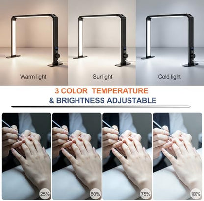 Desk Lamp for Nails, Dual Lighting Mode LED Table Lamp,Foldable LED Nail Desk Light, Shadow-Free Arch Nail Tech Light for Manicure Salon, 3 Color Modes, Stepless Brightness, Black