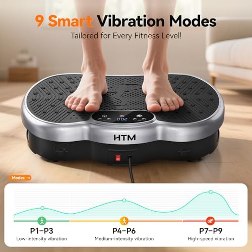 HTM Vibration Plate Exercise Machine, 9 Modes & 120 Speeds, Body Shake Plate with Resistance Bands Slot & Remote Control, Shake Board for Weight Loss Fat Burner Home Fitness Workout