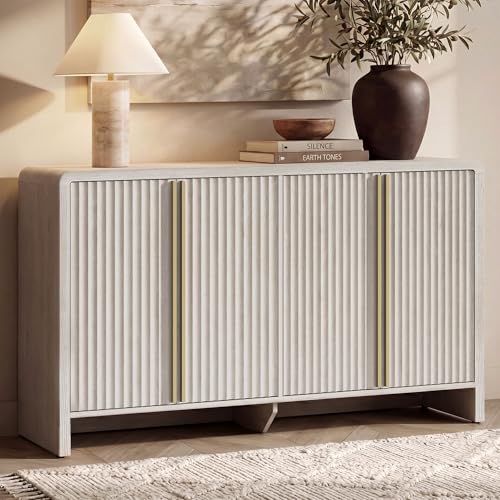 59" Fluted Sideboard Buffet Cabinet with Storage, White Alder