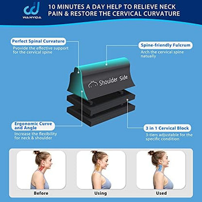 Neck and Lumbar Traction Device for Spine Alignment, Neck Stretcher Lower Back Stretcher for Pain Relief,3 Height Adjustable Chiropractic Pillows