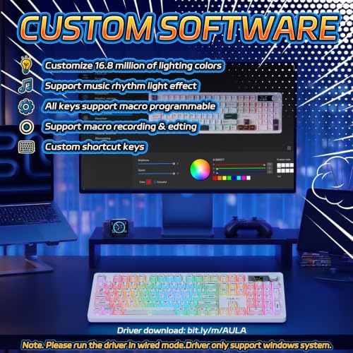 AULA Wireless Mechanical Keyboard with Screen & Knob,Creamy Gaming Keyboard