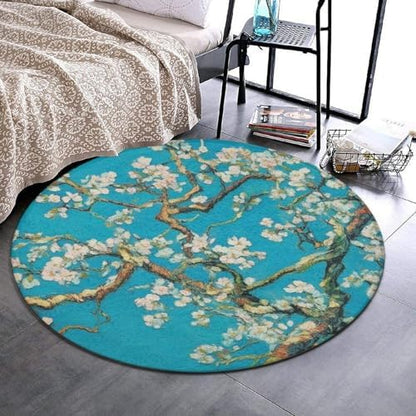 Room Sofa Yoga Soft Round Carpet, Home Decor Non Slip Kitchen Office Circle Rug, Machine Washable Modern Round Area Rug Beautiful Apricot Flower Blossom Art, 36inch