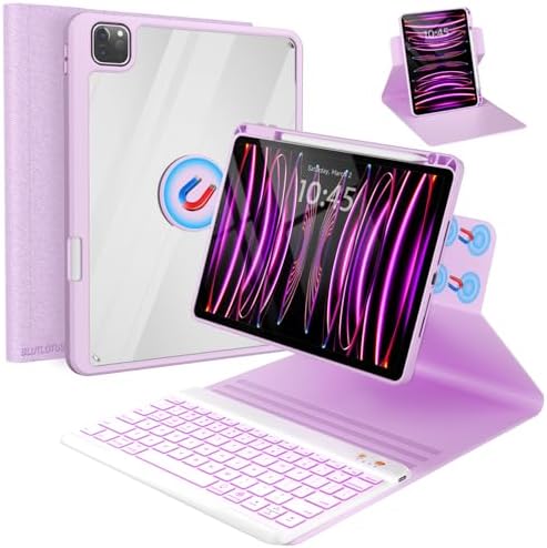 Keyboard Case for iPad Air 11-inch M2 2024/Ipad pro 11/10.9 Inch Air 5th 2022/4th 2020 Case with Keyboard -7 Backlit, 360 Degree Folio Rotatable Magnetic Detachable Cover with Pencil Holder (Purple)