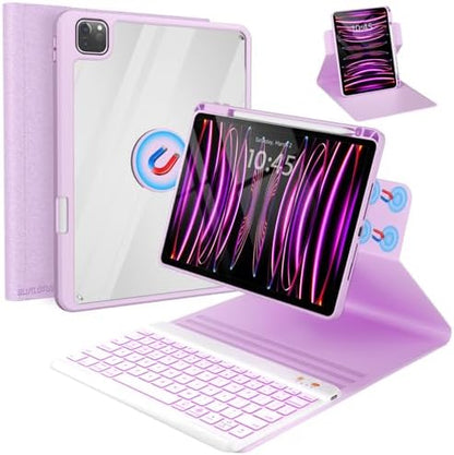 Keyboard Case for iPad Air 11-inch M2 2024/Ipad pro 11/10.9 Inch Air 5th 2022/4th 2020 Case with Keyboard -7 Backlit, 360 Degree Folio Rotatable Magnetic Detachable Cover with Pencil Holder (Purple)
