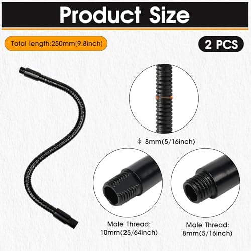 2PCS 9.8" Gooseneck Tubing Flexible 5/16"×25/64" Male thread Alloy Metal Arm
