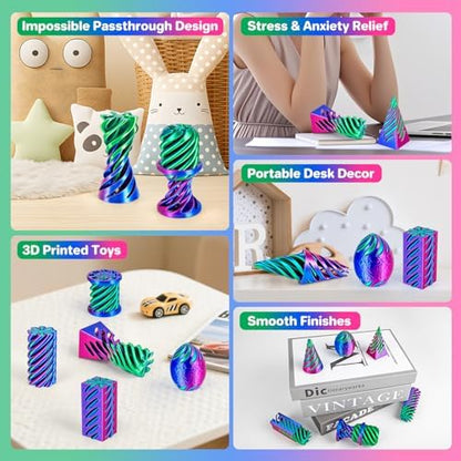 3D Printed Spiral Cone Fidget Toy 6 Pack, Impossible Passthrough