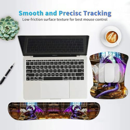 3Pcs Ergonomic Memory Foam Keyboard Wrist Rest Pad Set, Dragon Book