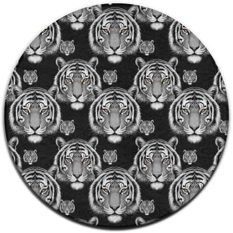 Large Machine Washable Circular Rugs, Home Decor Round Mat for Living Room Sofa Office Animal Tiger Black, 60inch