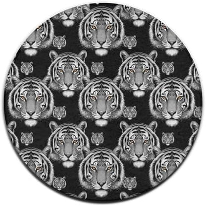 Large Machine Washable Circular Rugs, Home Decor Round Mat for Living Room Sofa Office Animal Tiger Black, 60inch
