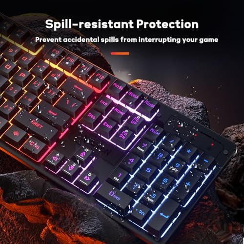 Redragon K521 Upgrade Rainbow LED Gaming Keyboard, 104 Keys Wired Mechanical Feeling Keyboard with Multimedia Keys, One-Touch Backlit, Anti-Ghosting, Compatible with PC, Mac, PS4/5, Xbox