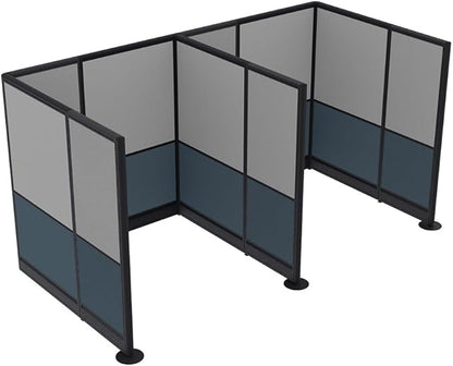 2 Person Workstation Wall Partition | Cubicle Workstations | Privacy Office Divider 2 Work Stations | U Shape Cubicle | Emerald Collection | 5x5x65 H | Slate and Silver