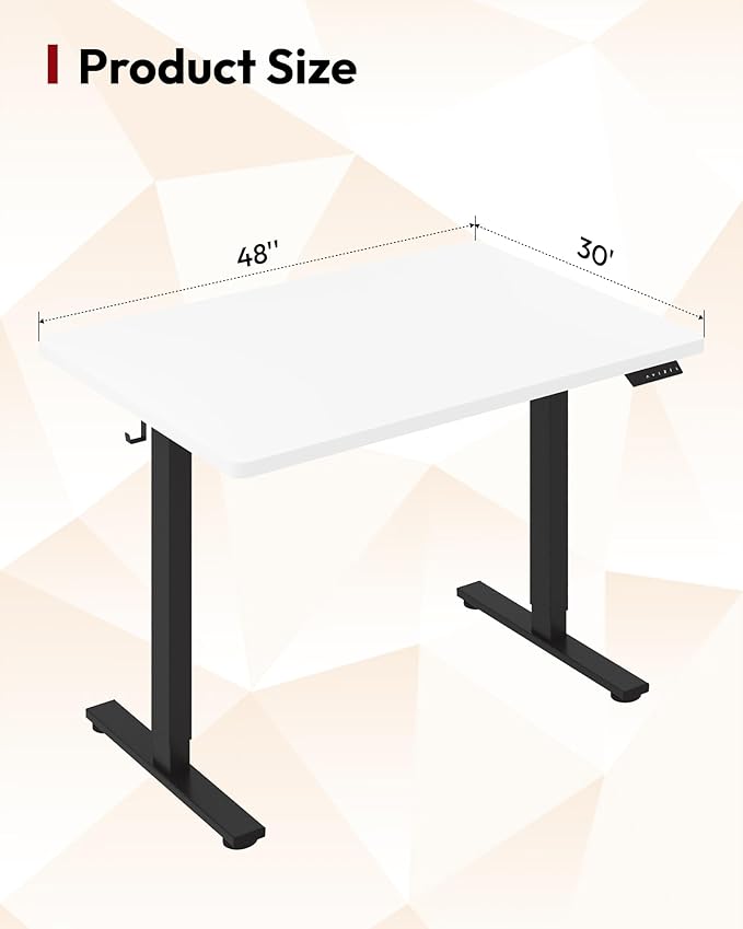 SANODESK Electric Standing Desk 48 x 30 Inches Whole-Piece Desktop Height Adjustable Stand Up Desk w/6-Button Controller Ergonomic Computer Desk for Home Office, Black Frame + White Tabletop