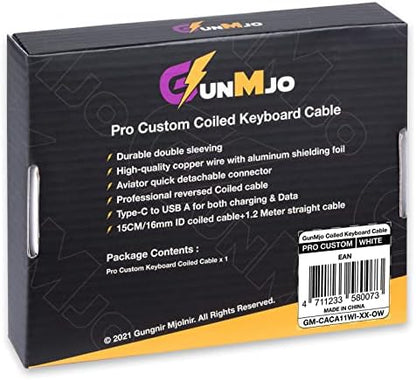 GUNMJO Pro Custom Coiled USB C Cable for Gaming Keyboard, Double-Sleeved Mechanical Keyboard Cable with Detachable Metal Aviator, 1.5M USB-C to USB-A, White