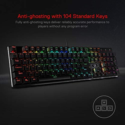 Redragon K556 Wired RGB Mechanical Gaming Keyboard, 104-Key Aluminum Board