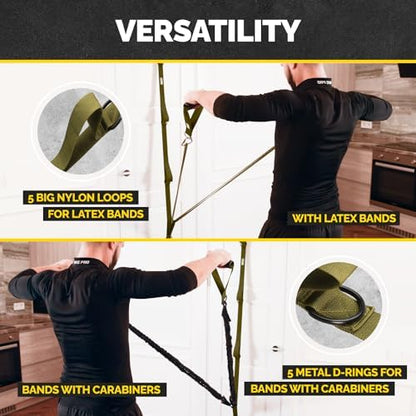 Door Anchor Strap for Resistance Bands with 5 Loops and Metal D-Rings