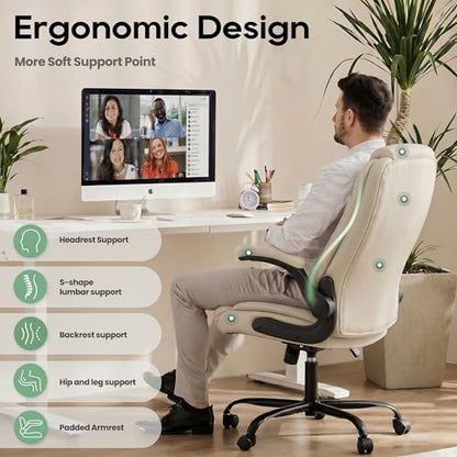 MALOL Leather Office Chair with Adjustable Lumbar Support Set of 2, Beige