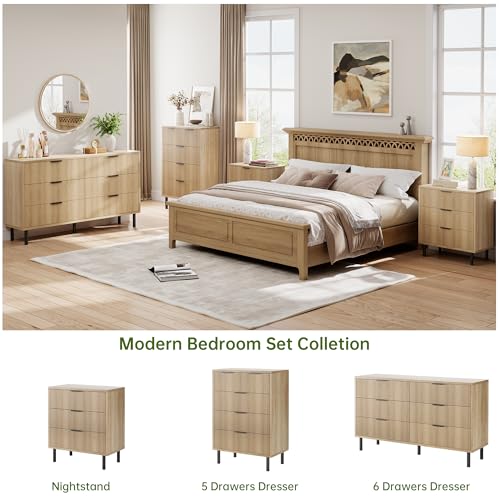 Fluted 5-Drawer Dresser with Metal Legs, Oak