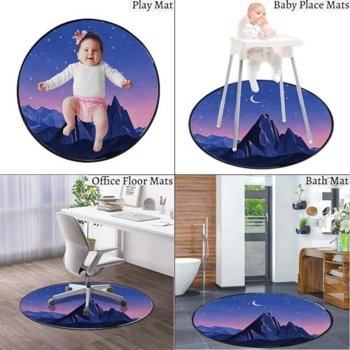 Moonlit Mountains Round Gaming & Office Chair Mat for Hardwood Floors, Serene Night Landscape Noise-Cancelling & Anti-Slip Protector, Blue Purple Diameter 55 in