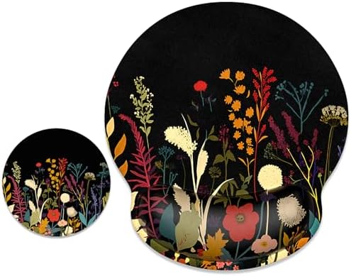 ITNRSIIET Ergonomic Mouse Pad with Wrist Support Wrist Rest Smooth Surface Non-Slip Rubber Base Comfortable Office Supplies Pain Relief, 9.8 x 9.1 inches, Pretty Flowers Plants