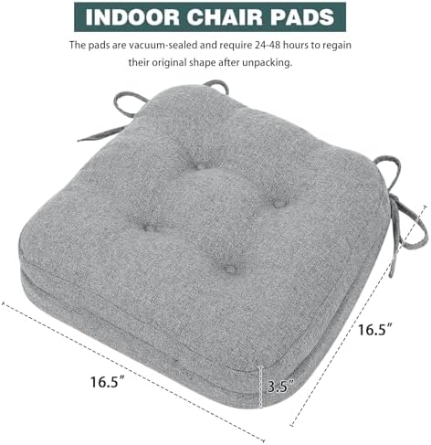 baibu Patented Dining Chair Cushions, 2 Pack, 16.5 x 16.5 x 3.5 in, Grey