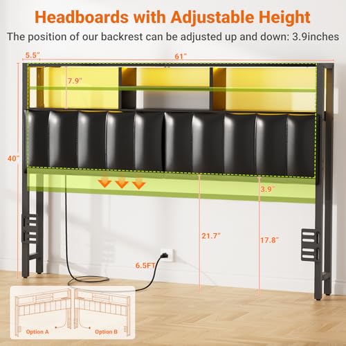 Headboard for Queen Size Bed with Storage, Upholstered Headboards