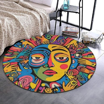 Machine Washable Modern Round Area Rug, Room Sofa Yoga Soft Round Carpet, Home Decor Non Slip Kitchen Office Circle Rug Abstract Graffiti Paint, 24inch