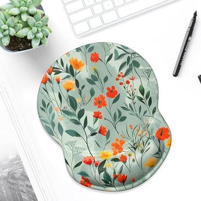 ITNRSIIET Ergonomic Mouse Pad with Gel Wrist Support Small Wrist Rest Smooth Surface Non-Slip PU Base Comfortable Office Supplies Pain Relief, 8.7 x 7.2 inches, Beautiful Flowers