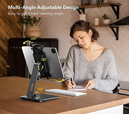 iPad Holder Stand, Heavy Aluminum Alloy Multi-Angle Foldable Tablet Stand Holder for 4.7''- 13'' Screen Surface Pro Series, iPad Series, Pro, Mini, Air, Samsung Galaxy Tabs and More (Dark Grey)
