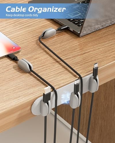5-Pack Magnetic Cable Clips Cord Organizer - Smoothly Adjustable, Puretor Desk Cable Management Clips. Ideal Wire Holders for Desktop, Nightstand, Wall - Perfect for Home Office, Phone, Car (Grey)