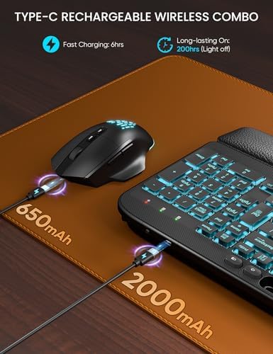 SABLUTE Wireless Keyboard and Mouse Combo, Ergonomic Wave with Wrist Rest