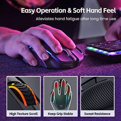 RisoPhy Wireless Gaming Mouse, 3-Mode 2.4G/USB-C/Bluetooth with RGB Backlit