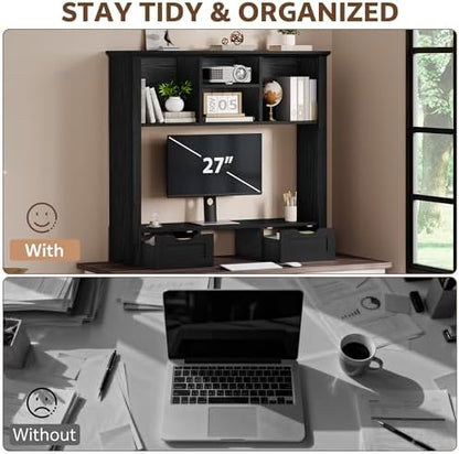 Desk Shelf with Computer Monitor Stand, 37.4''W Desktop Bookshelf