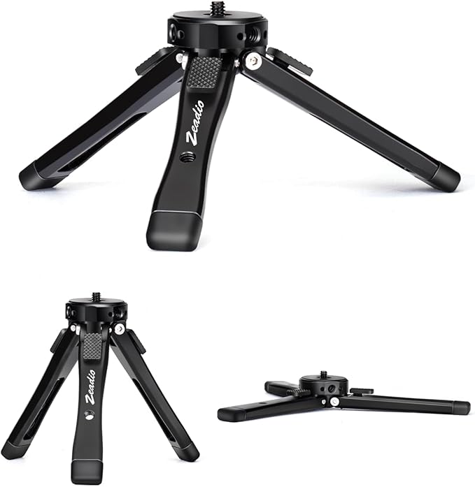 Zeadio Heavy Duty Mini Metal Tripod Stand - Universal Small Table Tripod for Camera, Gimbal, Action Cam, Camcorder, Microphone, LED Light, etc(40kg/88lb Load)