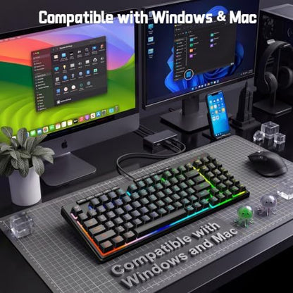 Redragon K517 Pro Wired Gaming Keyboard, RGB Backlit, Mechanical Feel 94 Keys Computer Keyboard with 4 Macro Keys, Number Pad, Anti-Ghosting, 4000mAh Battery for Win/MAC, PS4/5