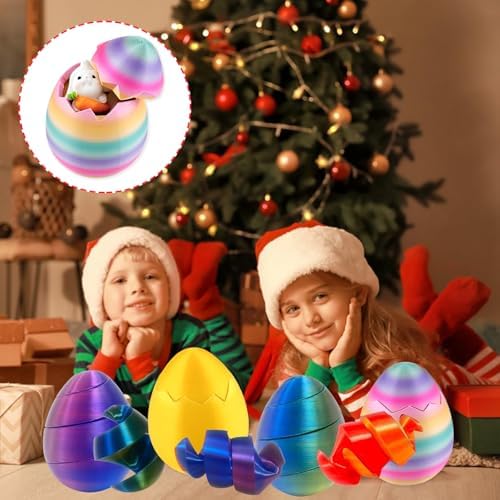 6 Pack 3D Printed Fidget Toys, Rotating Spiral Eggs, Easter Basket Stuffers