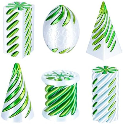 6 Pack Spiral Cone 3D Printed Fidget Toys Set, Yellow Green White