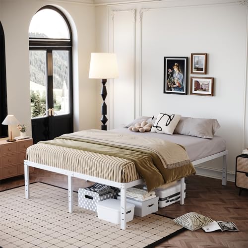 18 Inch White Full Size Bed Frame with High Storage