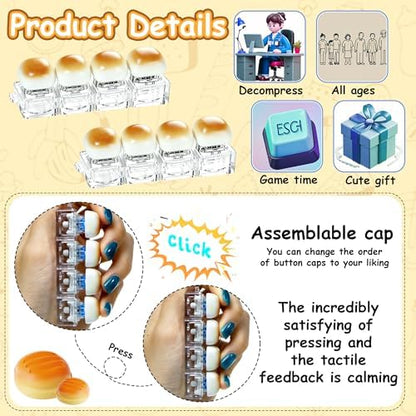 2 Pack Cute Keyboard Fidget Toy, Bread Shape Keyboard Fidget Keychain 4-in-1 Keyboard Decompression Button Finger Clicker Toys, Portable Tactile Button Sensory Fidget Toys Stress Relief Gifts（Y-Bread）