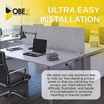 OBEX Free Standing Desk PET Privacy Screen, Table Top Home & Office Furniture Partitions and Dividers, Portable Workstation Freestanding Panels, 18" x 42" Shadow