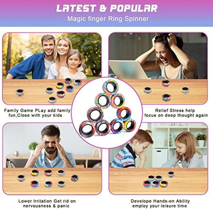 Cevioce 18Pcs Magnetic Rings Fidget Toy Set, ADHD Anxiety Magnetic Fidget Toys Adults Fidget Spinner Rings for Relief, Easter Gifts for Kids Year Old Easter Basket Stuffers for Teens Boys Girls A