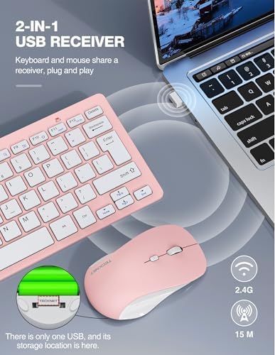 TECKNET Wireless Keyboard and Mouse Combo, Mini Cordless Computer Keyboard and Mouse Set 2.4GHz, Silent Adjustable 1600 DPI, Quiet Click, Lag-Free for Computer, Laptop, PC, Windows, Mac, Chrome OS