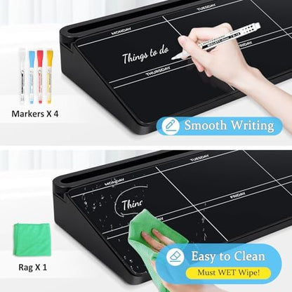 DOLLAR BOSS Glass Desk Whiteboard Calendar Small Dry Erase Board, Black