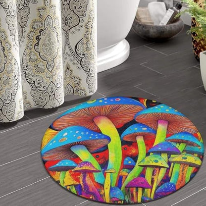 Home Decor Non Slip Kitchen Office Circle Rug, Machine Washable Modern Round Area Rug, Room Sofa Yoga Soft Round Carpet Trippy Tie Dye Magic Mushrooms Art, 24inch
