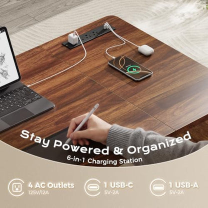 PRAISUN 63'' Farmhouse L Shaped Standing Desk with Outlets and Drawers