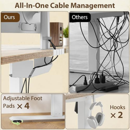 TIQLAB 47x30 Extra Deep Standing Desk with Cable Management, Maple