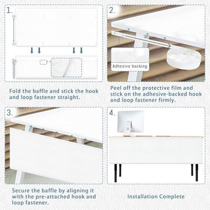 48" Under Desk Privacy Panel White Self-Adhesive Modesty Panel with Wire Pocket for Cable Management Organizer Heavy Duty Desk Skirt - Office Home or Standing Workstation Concealer Shield