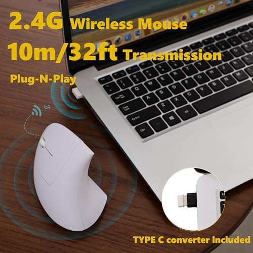 Urby Left Handed Mouse, Vertical Left Handed Ergonomic Wireless Mouse.White