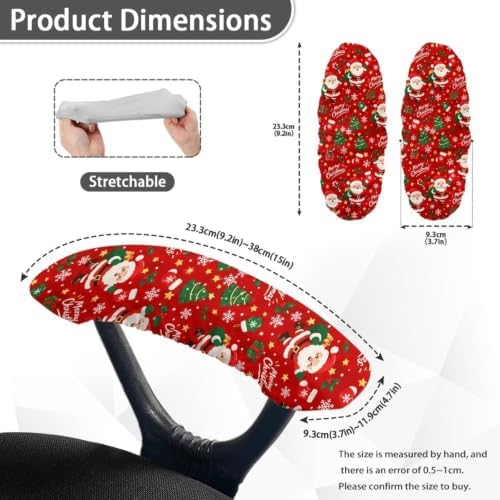 Santa Claus Print 2 Pcs Office Chair Armrest Covers, Christmas Tree Printed Soft Comfy Computer Chair Arm Covers, Removable Stretchy Office Chairs Cover for Computer Rotating Boss Chairs
